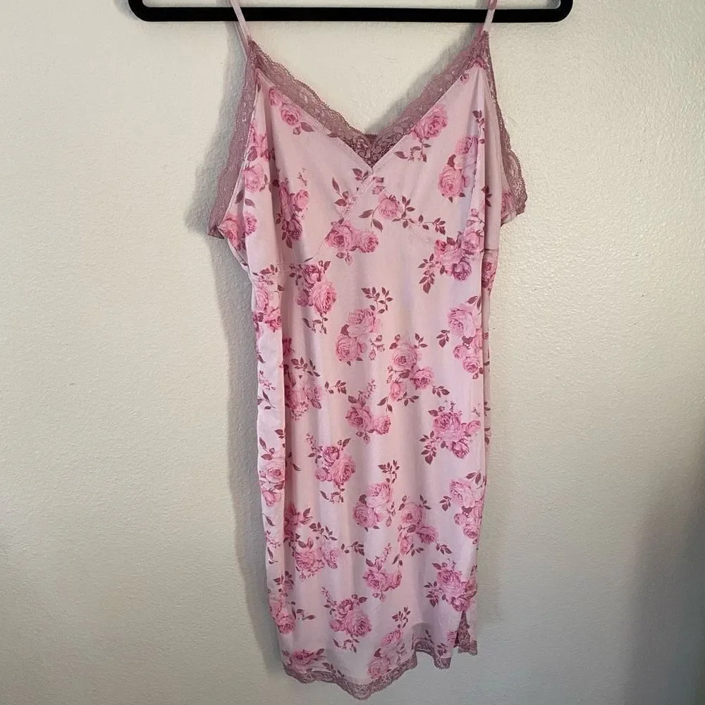 Wild Fable Pink Rose Lace Trim Chemise
